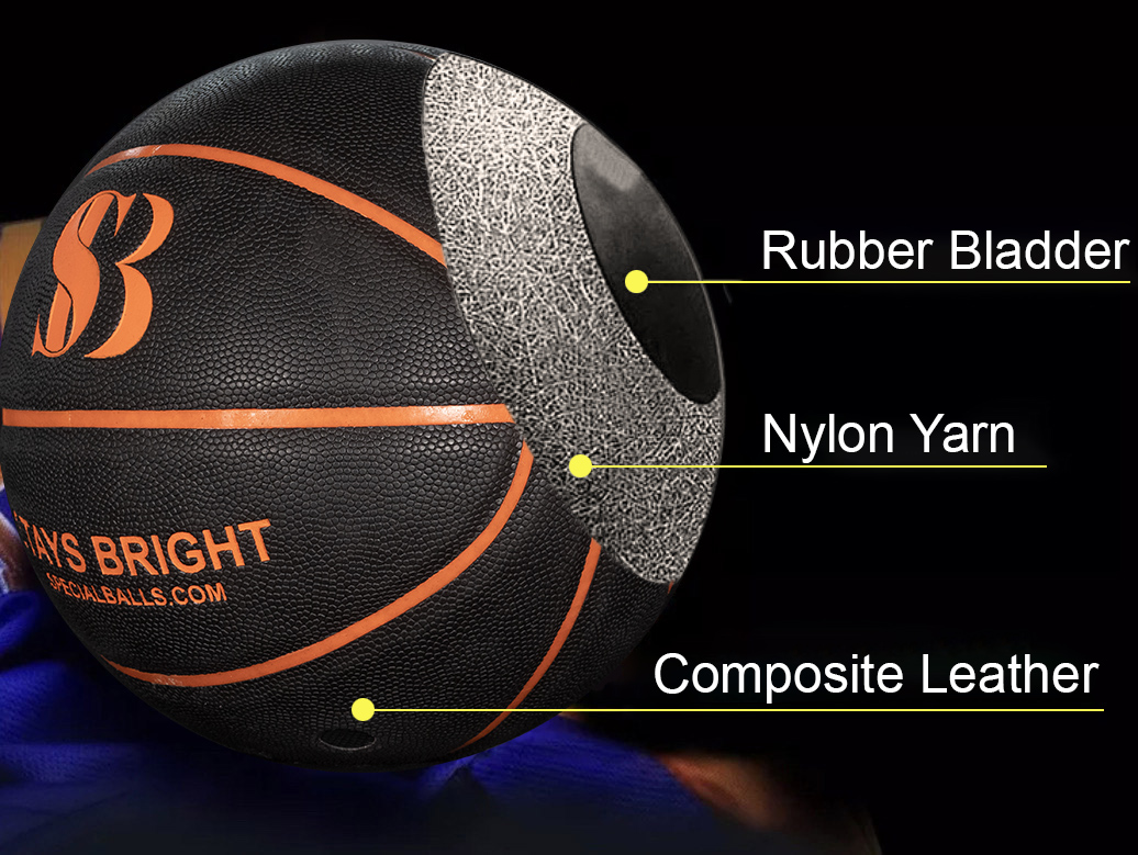 Special Balls leren LED basketbal in lagen opgebouwd